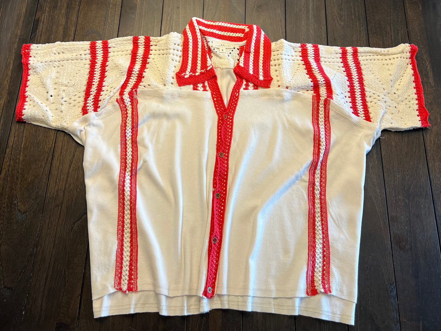 Red & Cream Crochet Shirt