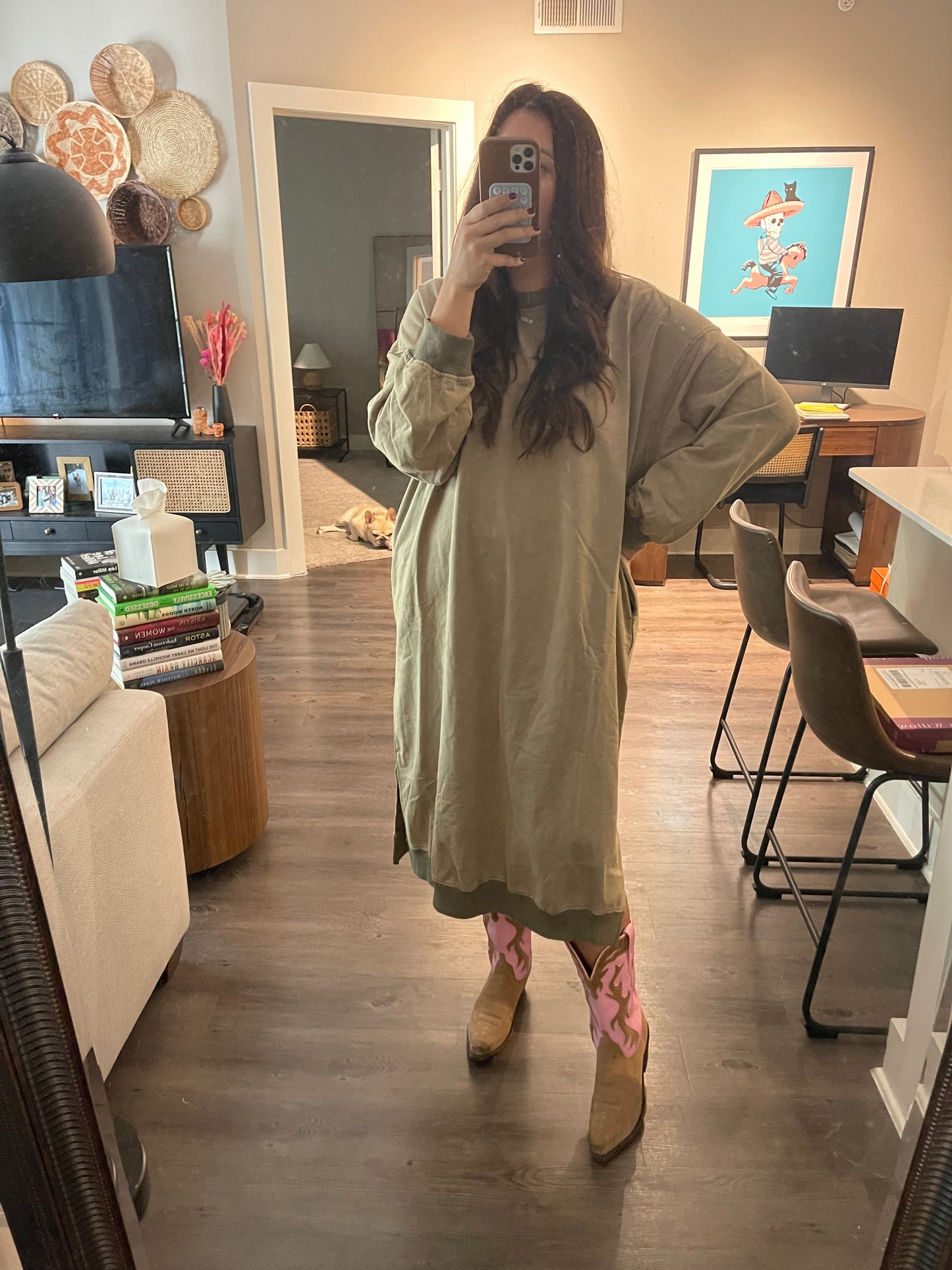 Olive Brown Sweatshirt Dress