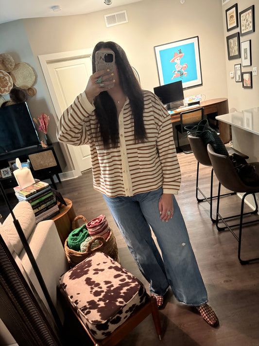 Striped Knit Button Up