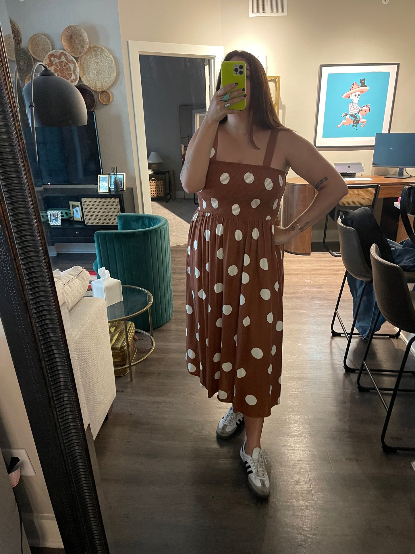 Polka Dot Smock Midi Dress