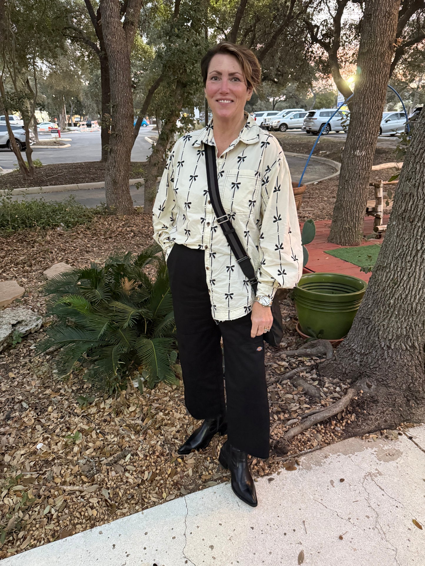 Bow Print Button Down