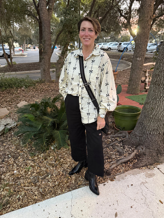 Bow Print Button Down